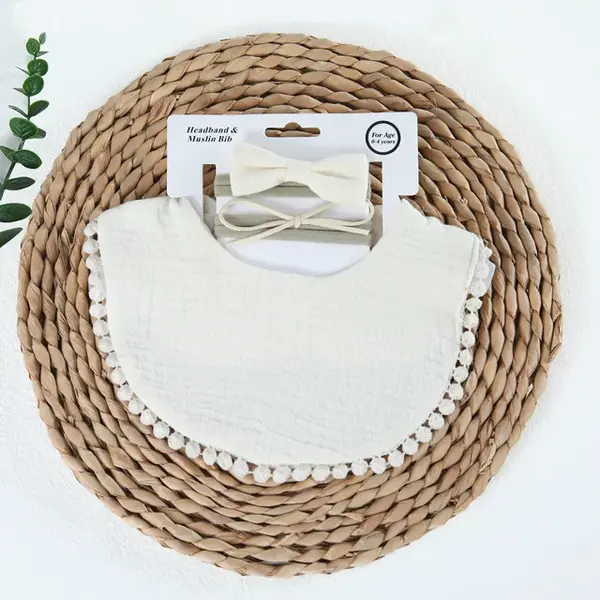 Set Bavetica cu Fundita pentru Copii din Bumbac - Crem