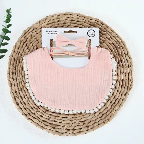 Set Bavetica cu Fundita pentru Copii din Bumbac - Roz