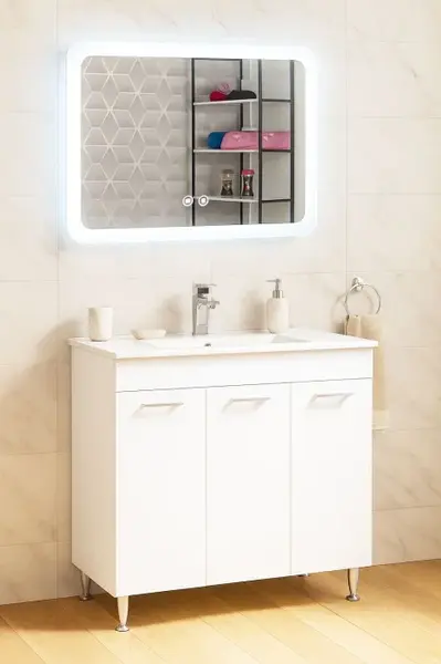 Set Baza cu Lavoar si Oglinda cu iluminare LED, seria 067, 80 cm, alb