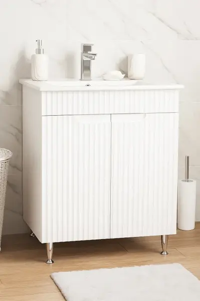 Set Baza front MDF si Lavoar seria 033, 60 cm, alb rustic