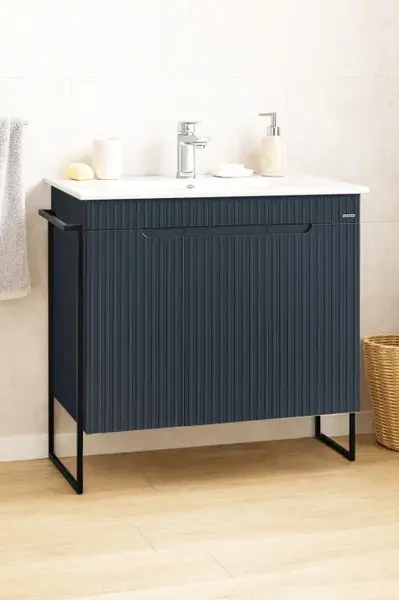 Set Baza front MDF si Lavoar seria 033, cadru metalic, montata, 80 cm, antracit