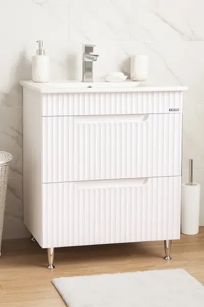 Set Baza front MDF si Lavoar seria 033, cu sertare, 60 cm, alb rustic