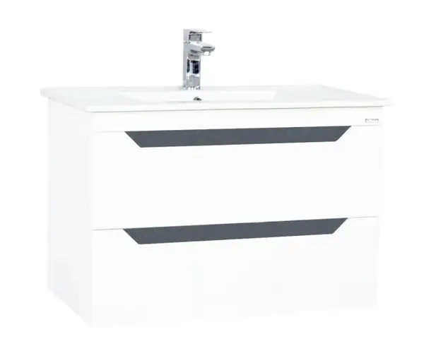 Set Baza front MDF si Lavoar, seria 056, 80 cm, suspendata cu sertare, alb antracit
