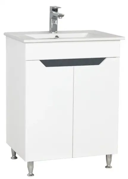 Set Baza front MDF si Lavoar seria 056, montat, 60 cm, alb + antracit
