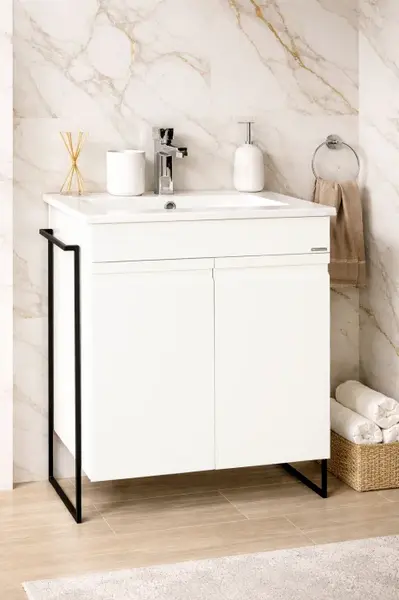 Set Baza front MDF si Lavoar seria 086, cadru metalic, montata, 60 cm, alb