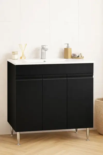 Set Baza front MDF si Lavoar seria 086, montata, 80 cm, negru