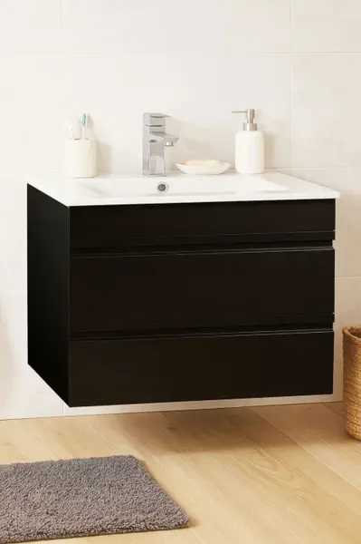 Set Baza front MDF si Lavoar seria 086, suspendata, cu sertare, montat, 70 cm, negru