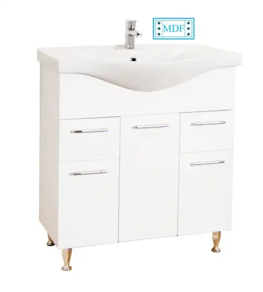 Set Baza front MDF si Lavoar seria 153, cu sertare, 75 cm, alb