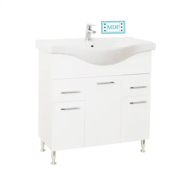 Set Baza front MDF si Lavoar seria 153, cu sertare, montat, 80 cm, alb