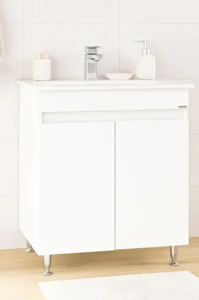 Set Baza front MDF si Lavoar seria 386, montat, 70 cm, alb
