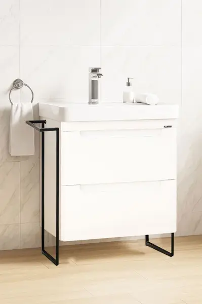 Set Baza front MDF si Lavoar seria 502, cu sertare, cadru metalic, montat, 60 cm, alb