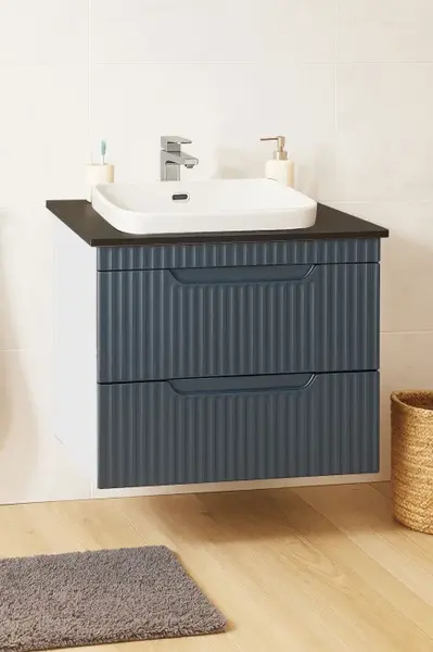 Set Baza front MDF si Lavoar seria 633, suspendata, cu sertare, 60 cm, antracit