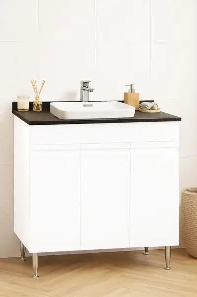 Set Baza front MDF si Lavoar seria 686, montat, 80 cm, alb