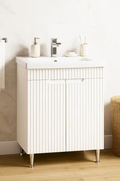 Set Baza front MDF si Lavoar seria 733, 60 cm, alb rustic