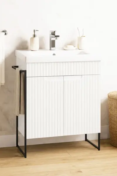 Set Baza front MDF si Lavoar seria 733, cadru metalic, 60 cm, alb rustic