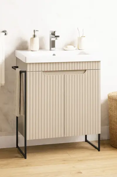 Set Baza front MDF si Lavoar seria 733, cadru metalic, montata, 60 cm, crem