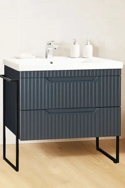 Set Baza front MDF si Lavoar seria 733, cadru metalic, sertare, montata, 80 cm, antracit