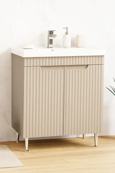 Set Baza front MDF si Lavoar seria 733, montat, 70 cm, crem