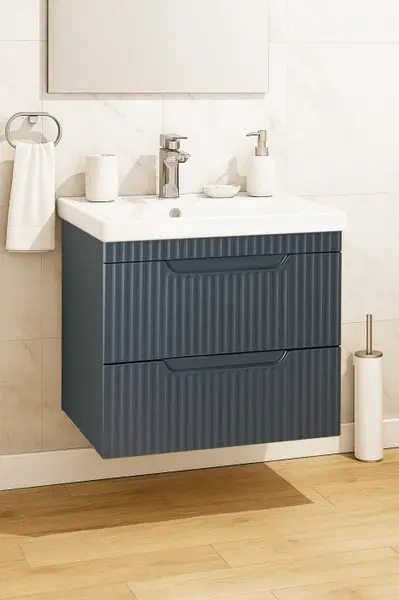 Set Baza front MDF si Lavoar seria 733, suspendata, cu sertare, montat, 60 cm, antracit