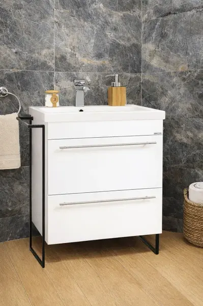 Set Baza front MDF si Lavoar seria 754, cadru metalic, cu sertare, 60 cm, alb