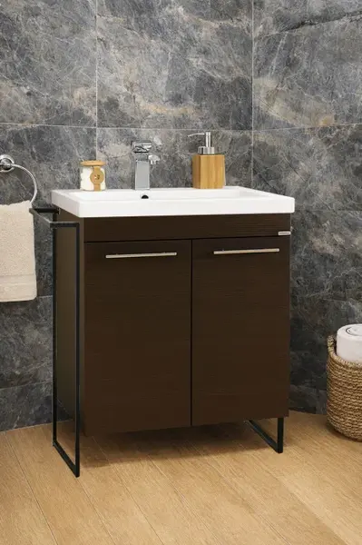 Set Baza front MDF si Lavoar seria 754, cadru metalic, montata, 60 cm, wenge