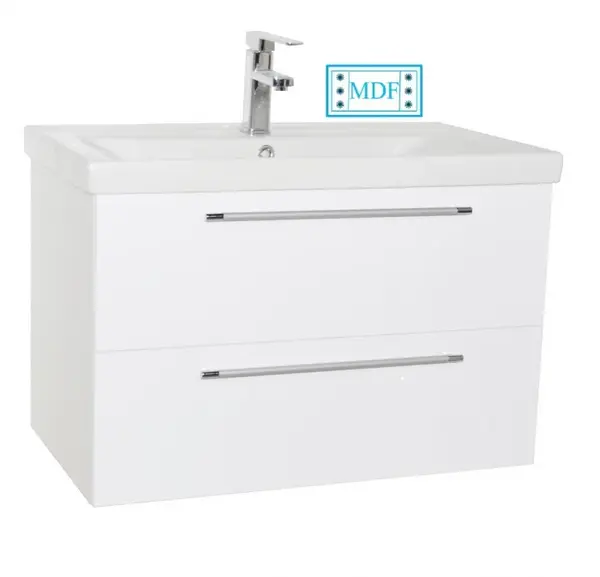 Set Baza front MDF si Lavoar seria 754, suspendata cu sertare, 80 cm, alb