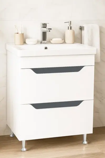 Set Baza front MDF si Lavoar seria 756, cu sertare, 60 cm, alb + antracit