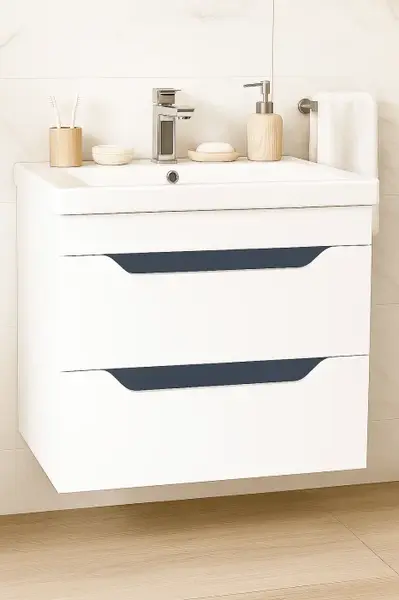 Set Baza front MDF si Lavoar seria 756, suspendata, cu sertare, 70 cm, alb + antracit