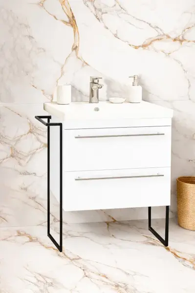 Set Baza front MDF si Lavoar seria 766, cadru metalic, cu sertare, 60 cm, alb