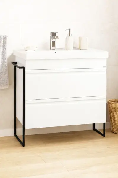 Set Baza front MDF si Lavoar seria 786, cadru metalic, cu sertare, montata, 80 cm, alb