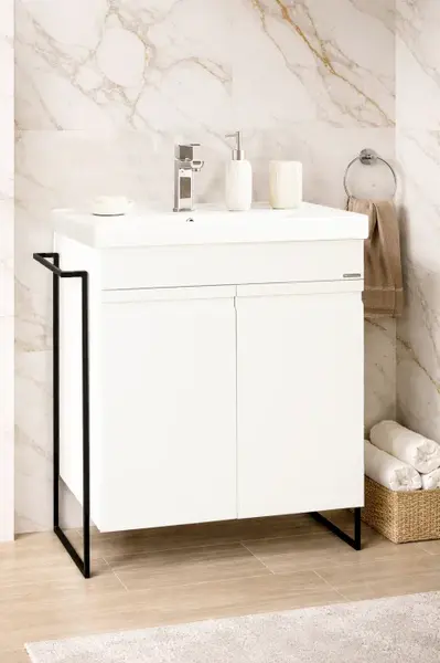 Set Baza front MDF si Lavoar seria 786, cadru metalic, montata, 60 cm, alb