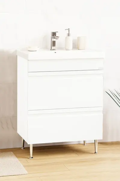 Set Baza front MDF si Lavoar seria 786, cu sertare, 60 cm, alb