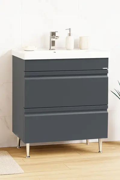 Set Baza front MDF si Lavoar seria 786, cu sertare, montat, 70 cm, antracit