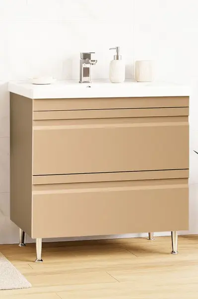 Set Baza front MDF si Lavoar seria 786, cu sertare, montat, 80 cm, cappuccino