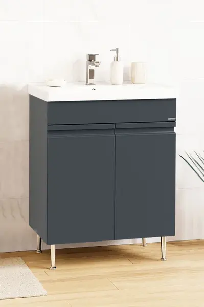Set Baza front MDF si Lavoar seria 786, montat, 60 cm, antracit