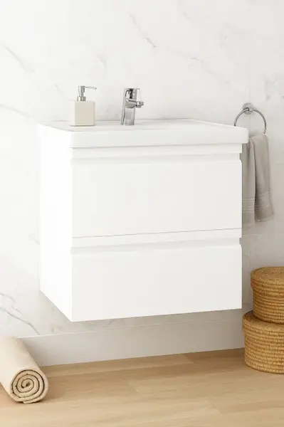 Set Baza front MDF si Lavoar seria 786, suspendata, cu sertare, 60 cm, alb