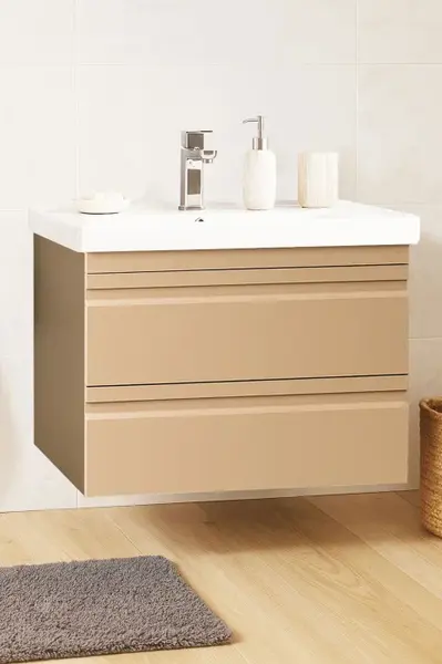 Set Baza front MDF si Lavoar seria 786, suspendata, cu sertare, montata, 70 cm, cappuccino