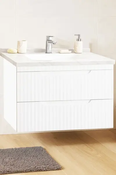 Set Baza front MDF si Lavoar seria 833, suspendata, cu sertare, montat, 80 cm, alb rustic