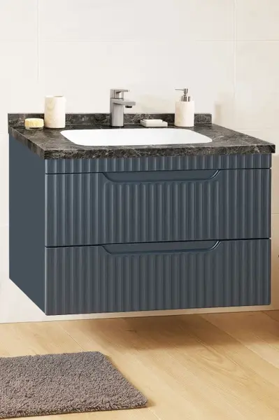 Set Baza front MDF si Lavoar seria 833, suspendata, cu sertare, montat, 80 cm, antracit