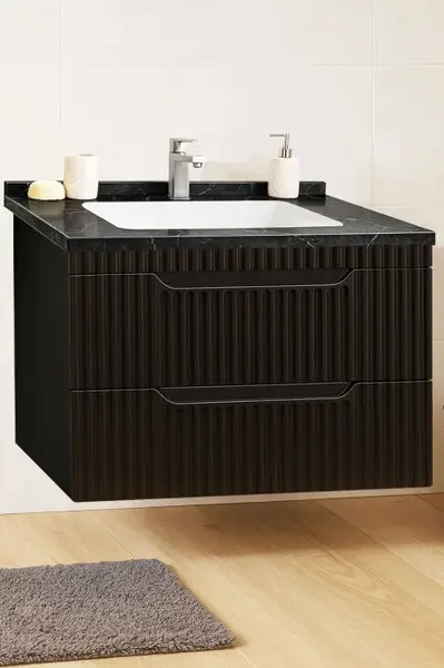 Set Baza front MDF si Lavoar seria 833, suspendata, cu sertare, montat, 80 cm, negru