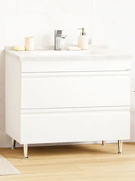 Set Baza front MDF si Lavoar seria 886, cu sertare, montat, 100 cm, alb