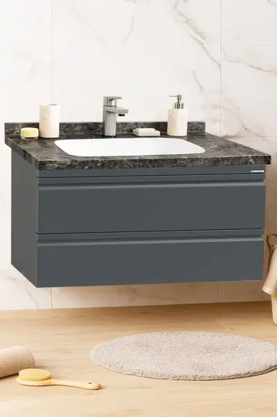 Set Baza front MDF si Lavoar seria 886, suspendata, cu sertare, montat, 100 cm, antracit