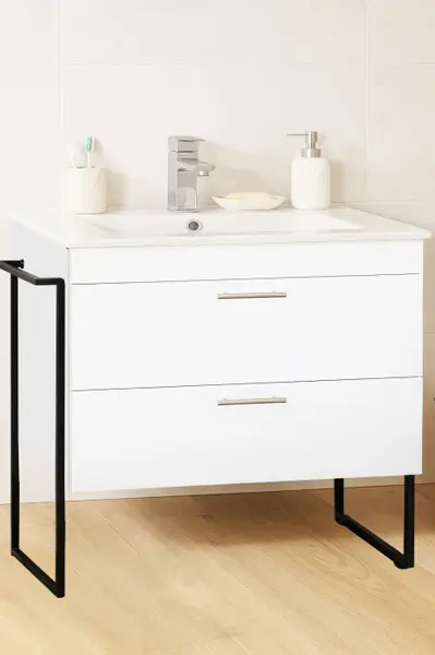 Set Baza si Lavoar seria 067, cu sertare, cadru metalic, 80 cm, alb