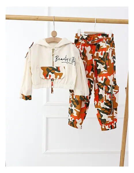 Set Beauty Style Crop Top Army cu portocaliu