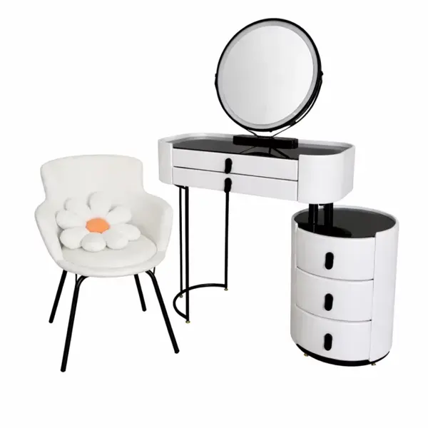 Set BELLA & ROSALIE – măsuță de machiaj cu oglindă LED și scaun confortabil 80x40x120