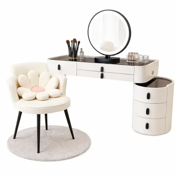 Set BELLA & ROSALIE – măsuță de machiaj cu oglindă LED și scaun confortabil 120x40x120