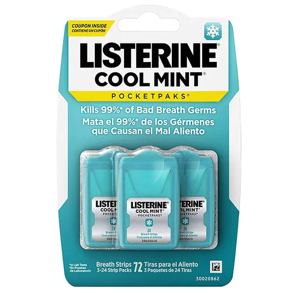 Set Benzi Improspatare Respiratie, Listerine, Pocket Packs, impotriva Halitozei si Respiratiei Urat Mirositoare, Fara Zahar, 3x 24 benzi
