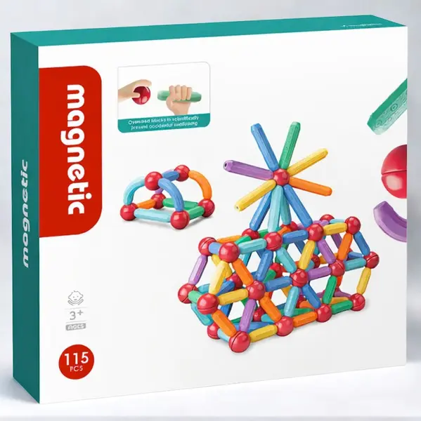 Set betisoare magnetice pentru constructii creative Magnetic Sticks, 115 piese