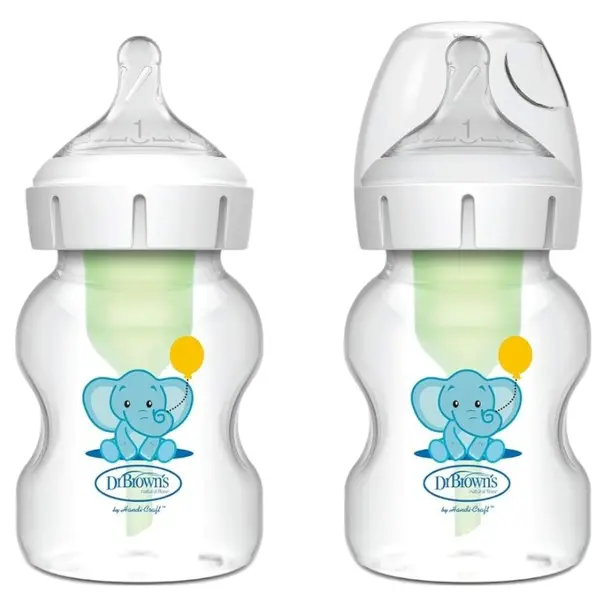 Set biberoane Dr. Brown's Options+ - PP, Wide-Neck, Anti-Colic, 2 х 150 ml, elefant