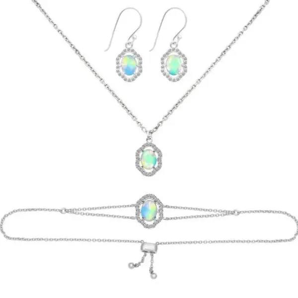 Set bijuterii opal, topaz alb din argint